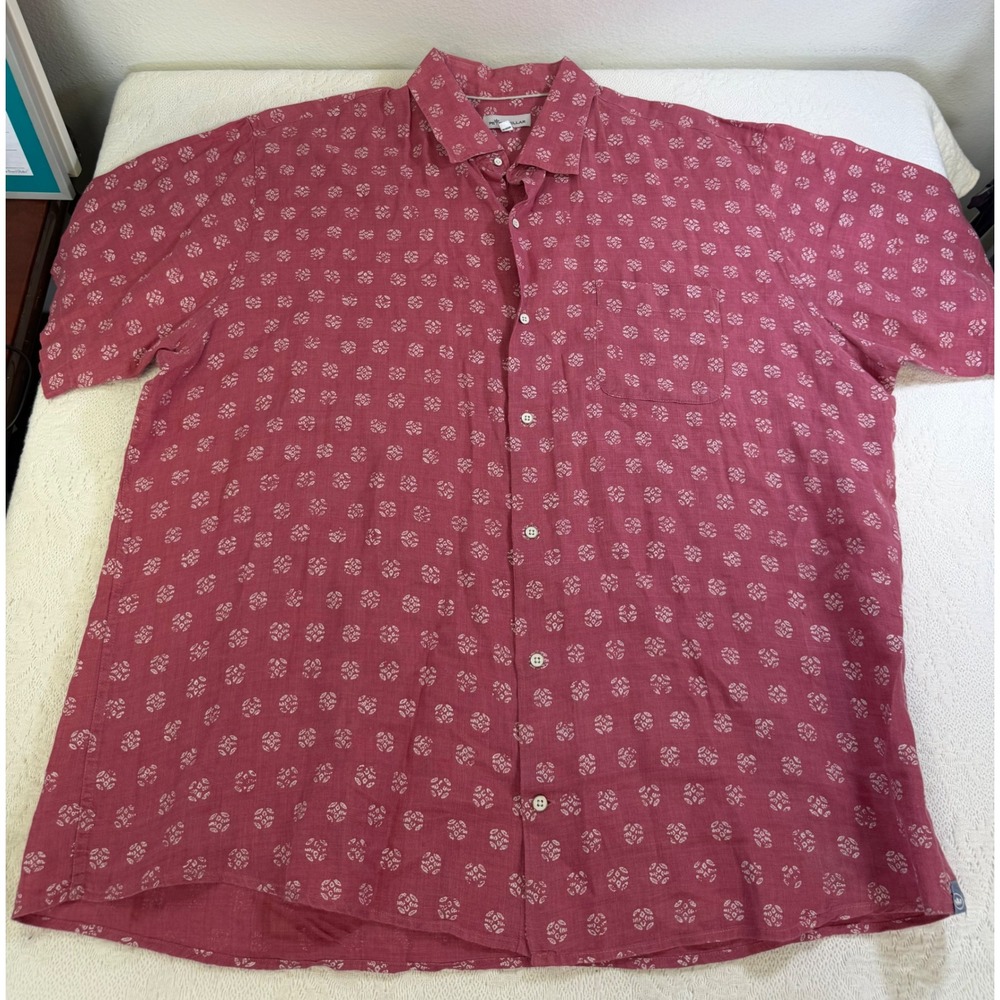 Peter Millar Mens XL Red Medallion Print Linen Blend Short Sleeve MS22W68CFS